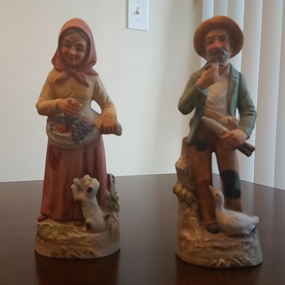 Antique Old Couple Porcelain Fixtures - Picture 1 of 11